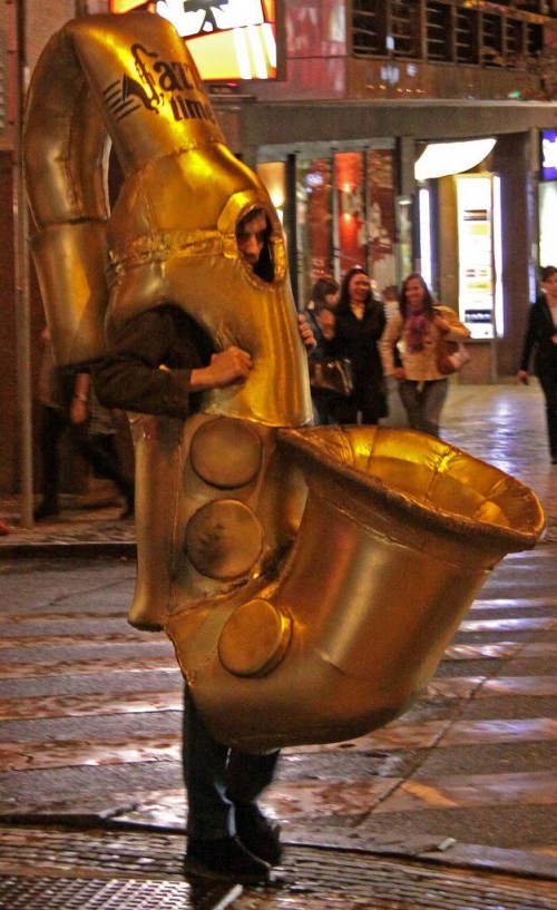 saxophone, mascot, costume, Prague