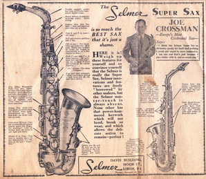 1934 Joe Crossman Selmer Super Series Ad