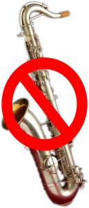 no saxophone symbol, saxohone red "no" symbol