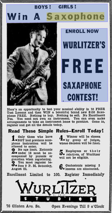 Win A Free Sax! OK, So We’re Just 76 Years Too Late…