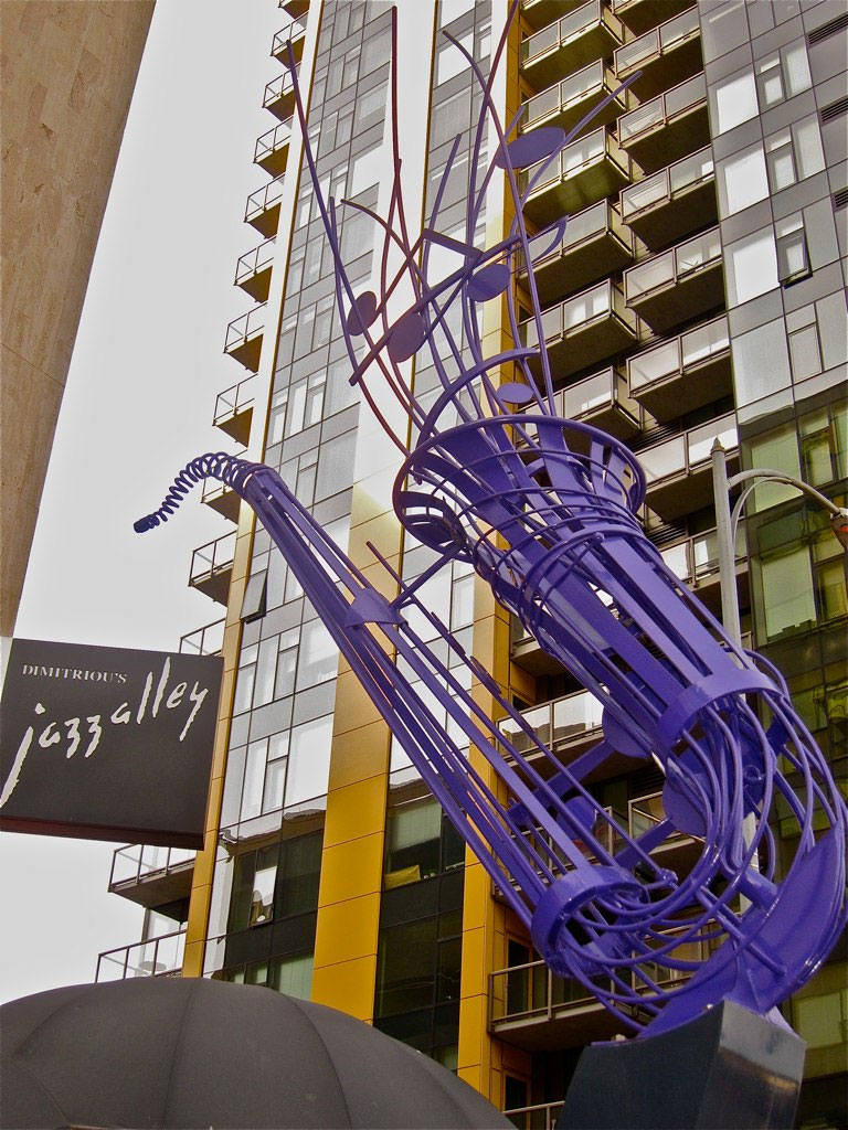 Blue Metal Sax Sculpture In Seattle