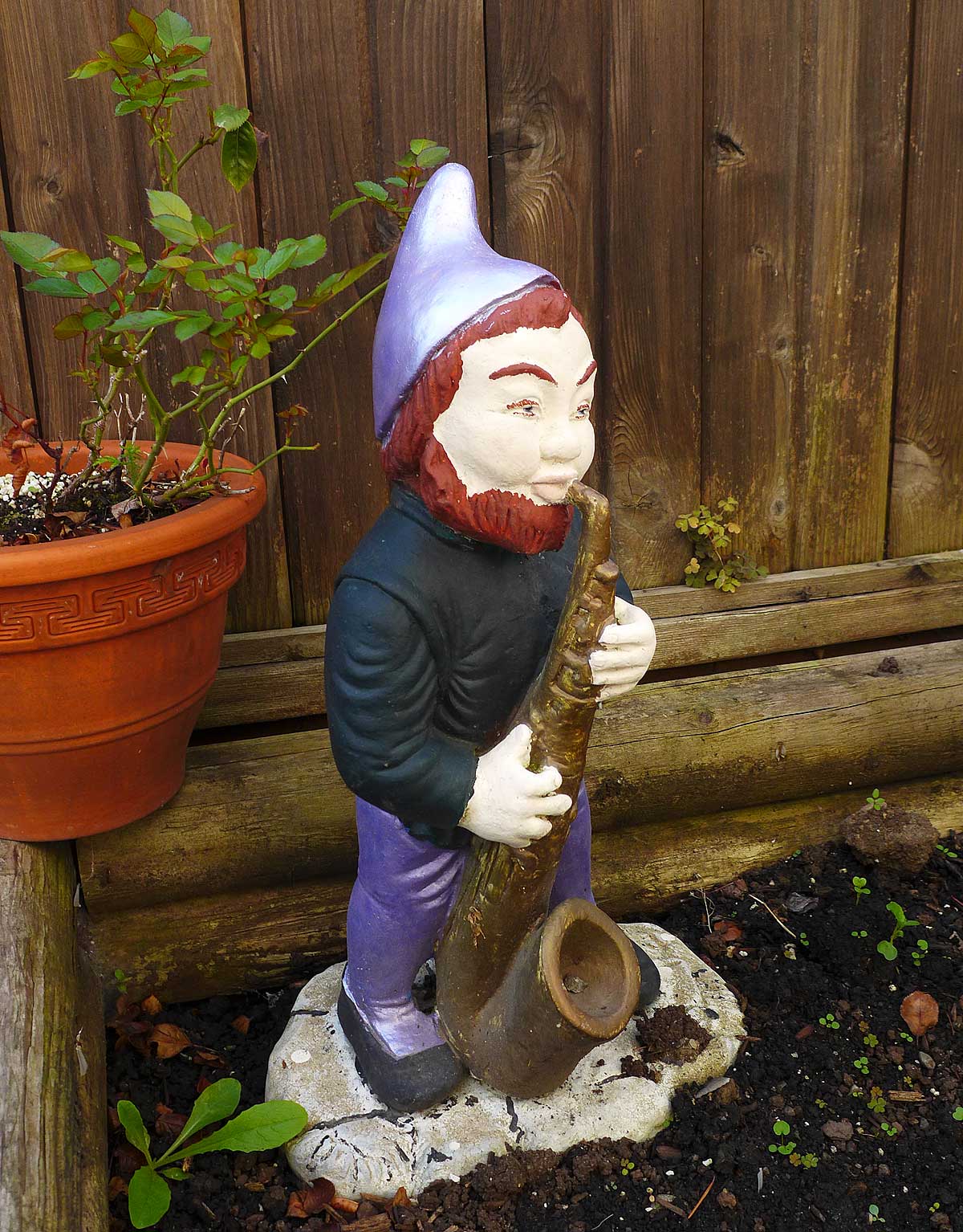 Vintage Sax-Playing Garden Gnome