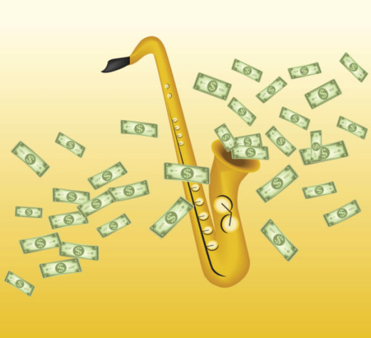 saxophone, dollar bill, music econ, saxophone clipart