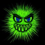 virus, cartoon virus, green fuzzy virus with face, flu season