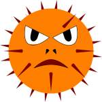 virus, cartoon virus, orange spiked virus with face, flu season