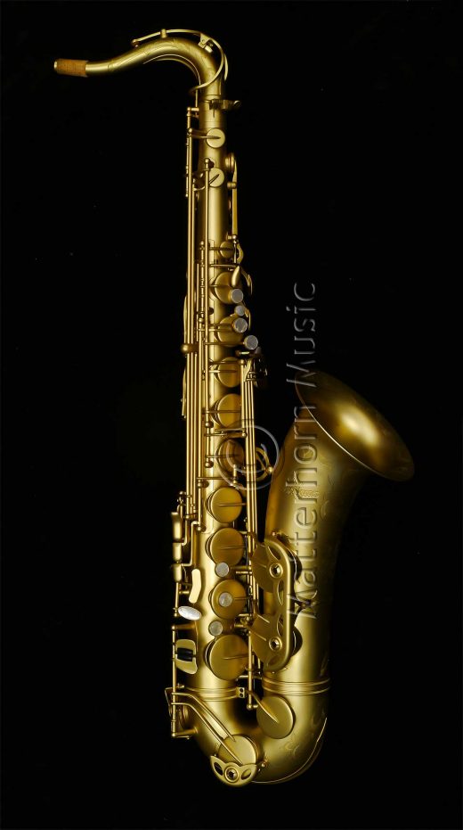 Antigua, Model 25, tenor, TS4348, tenor saxophone, unfinished brass, brass saxophone on black background