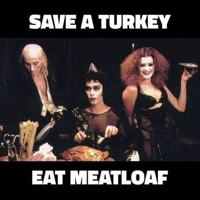 rocky horror thanksgiving happy thanksgiving, rocky horror picture show, meatloaf, dinner table scene, carving a turkey