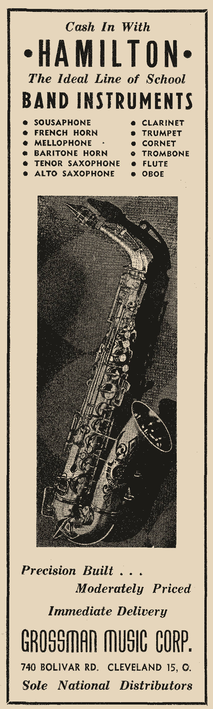 hamilton sax vintage saxophone ad, musical merchanise, October 1949, Hamilton alto sax, vintage print ad
