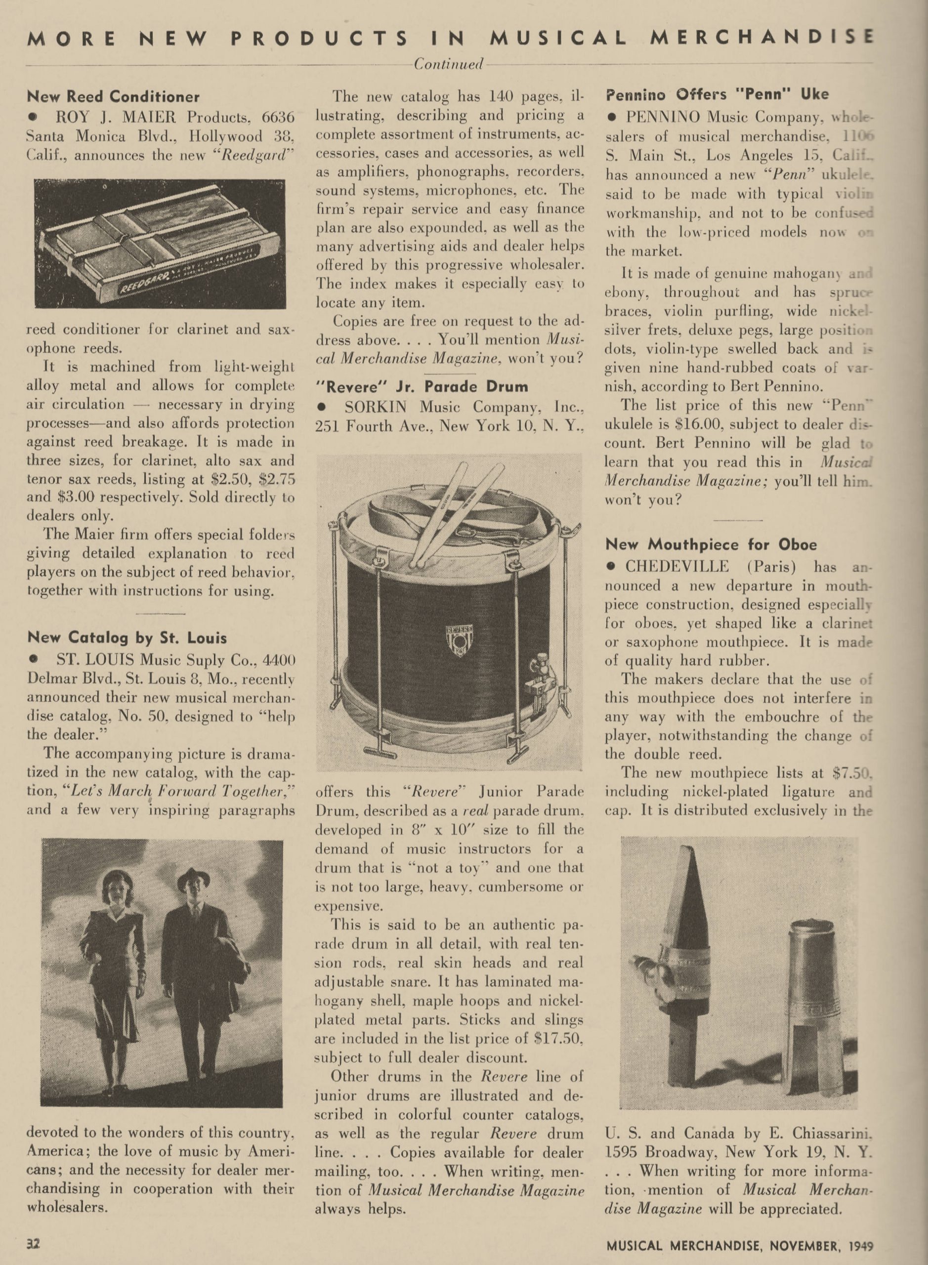 reedguard vintage print ad, Musical Merchandise, Nov. 1949, Reedguard, industry trade magazine