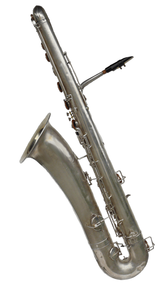 bass saxophone, Buescher True Tone, silver saxophone, vintage sax, 