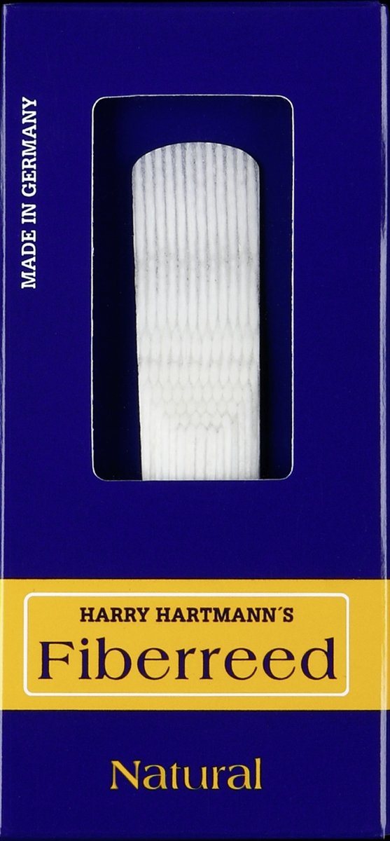 hartmann natural reed Natural Fiberreed, Harry Hartmann, white synthetic saxophone reed in paper package with clear plastic window