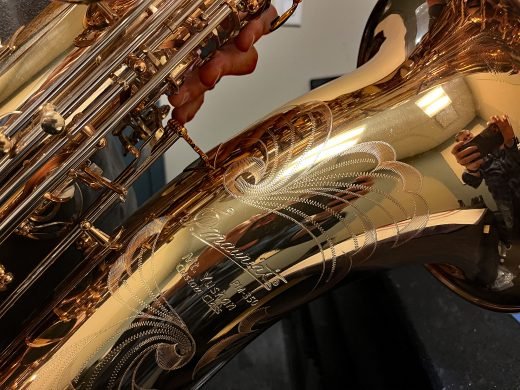 pm350 bell engraving saxophone bell engraving, bass saxophone, P. Mauriat, PM-350,