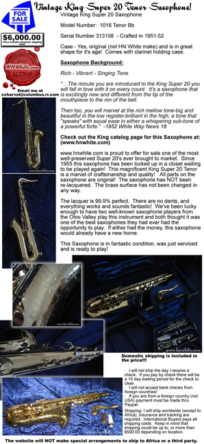 3113108 Super 20 Tenor Saxophone Sheet