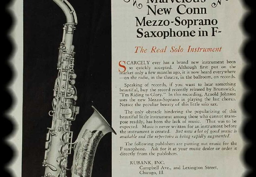 1928 F Mezzo-Soprano Flyer (58 visits) From the Fall 1928 edition of Conn's "Musical Truth" magazine. 1928 F Mezzo-Soprano Flyer